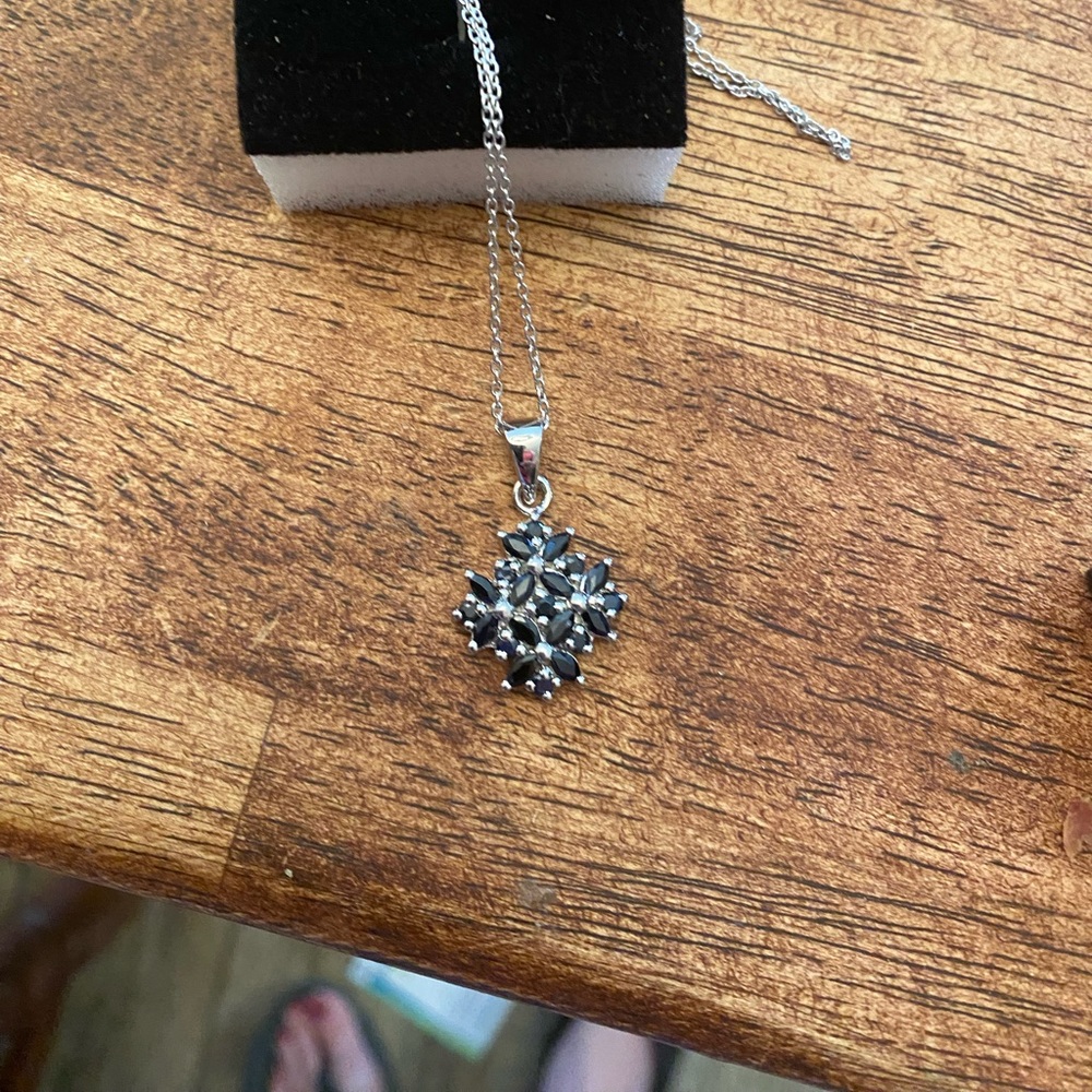 Black Saphire marquise necklace sterling silver chain 18 "